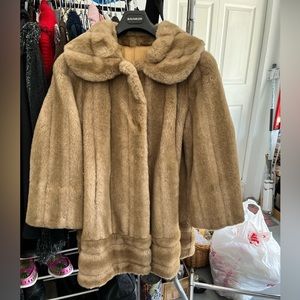 Vintage Tissavel France Light Brown Faux Fur Coat Women L